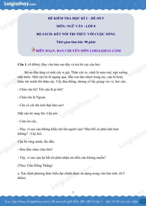 Đề thi học kì 2 Văn 8 Kết nối tri thức - Đề số 5